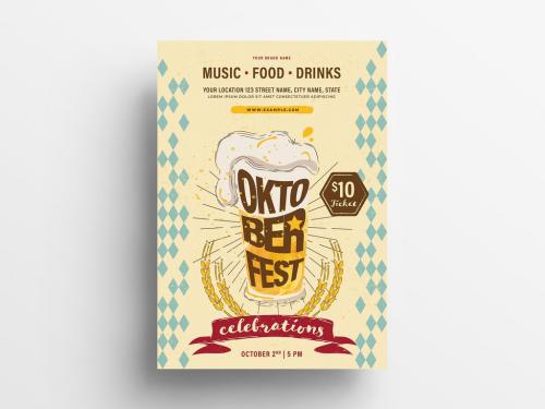 Adobe Stock - Oktoberfest Poster Flyer Layout with Frothy Beer and Bavarian Pattern - 348332520