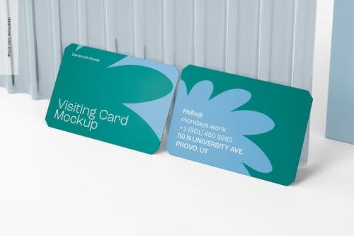 Visiting Cards With Beveled Corners Mockup Perspective