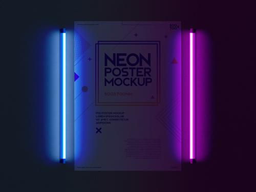 Adobe Stock - Poster and Neon Lights Mockup - 350359736