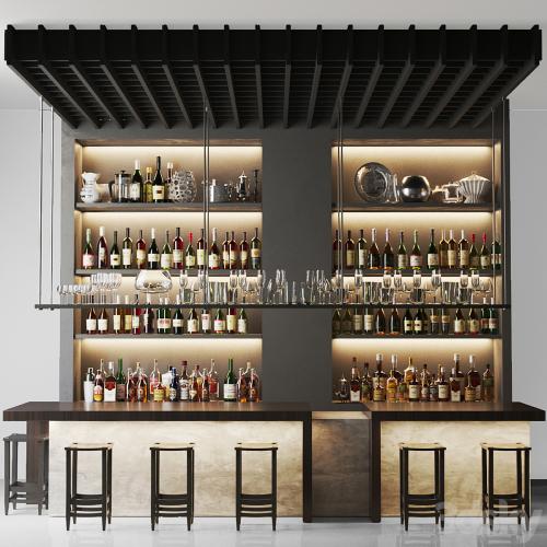 Design project of a bar with wine and sparkling. Alcohol collection. Bar