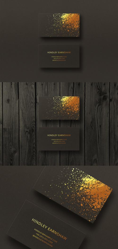 Adobe Stock - Black Business Card Mockup Gold Foil - 350648447