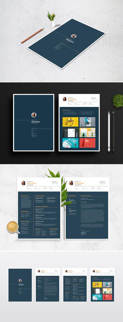 Adobe Stock - Resume and Cover Letter Layout with Gold Nevy Blue Accents - 351303542