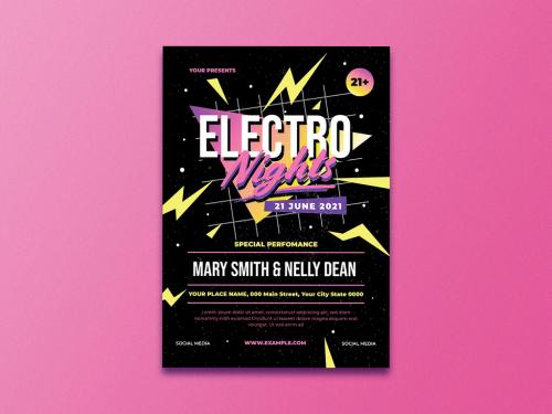Adobe Stock - Retro Electro Night Event Flyer Layout - 351311086