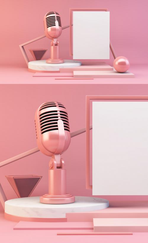 Adobe Stock - Pink Abstract Composition Mockup with Microphone - 351340484