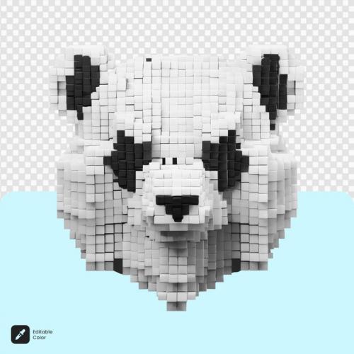 3d Panda Head Voxel Art Isolated