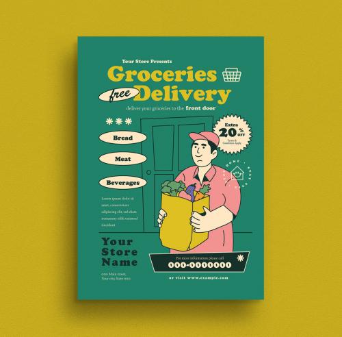 Adobe Stock - Grocery Delivery Service Flyer Layout - 353221426