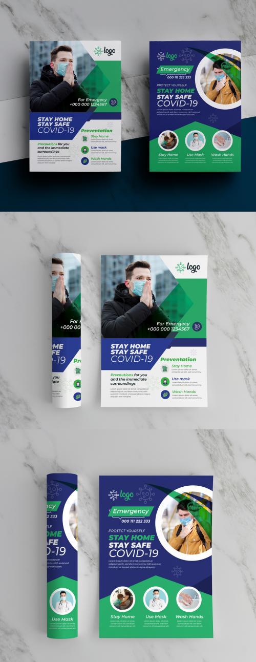 Adobe Stock - Coronavirus Flyer Layout Pack with Blue and Green Accents - 353425379