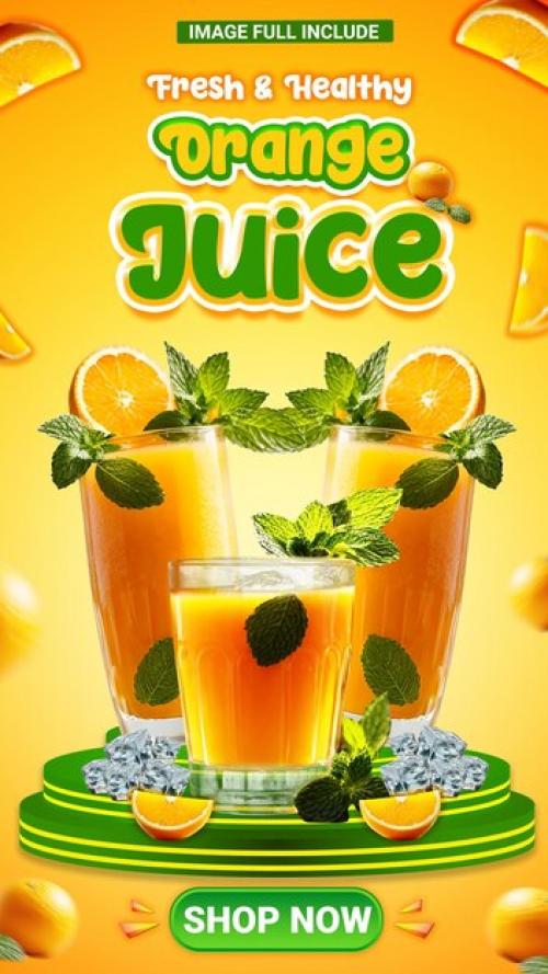 Orange Juice Menu Fresh Delicous Healthy Social Media Template Background
