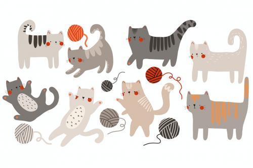 Flat cartoon cats. Cats illustration, kitten png