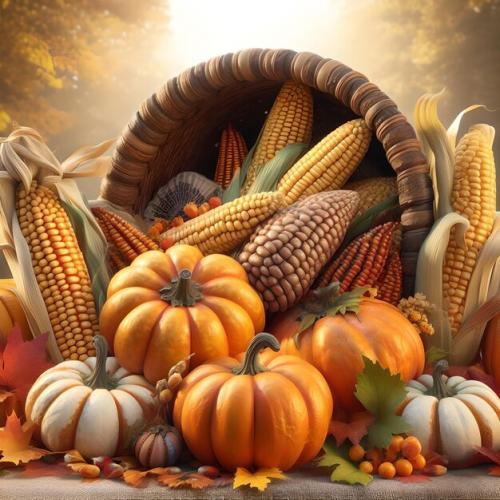A Cornucopia Filled With Corn Pumpkin And Vegetables