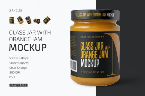 Glass Jar with Orange Jam Mockup Set