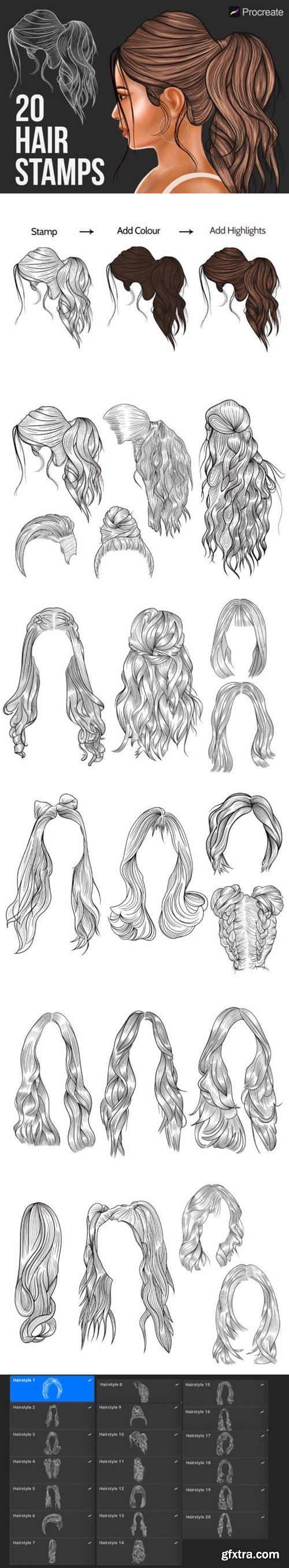 Hairstyle Stamp Brushes (Procreate) 88133563