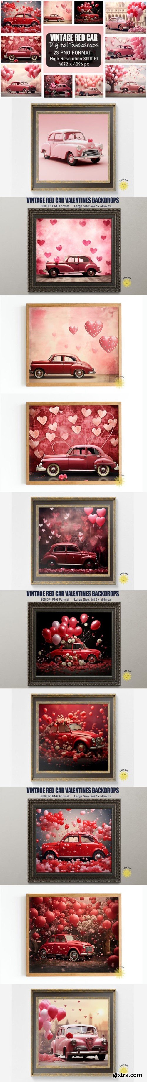 Vintage Red Car Valentines Backdrops