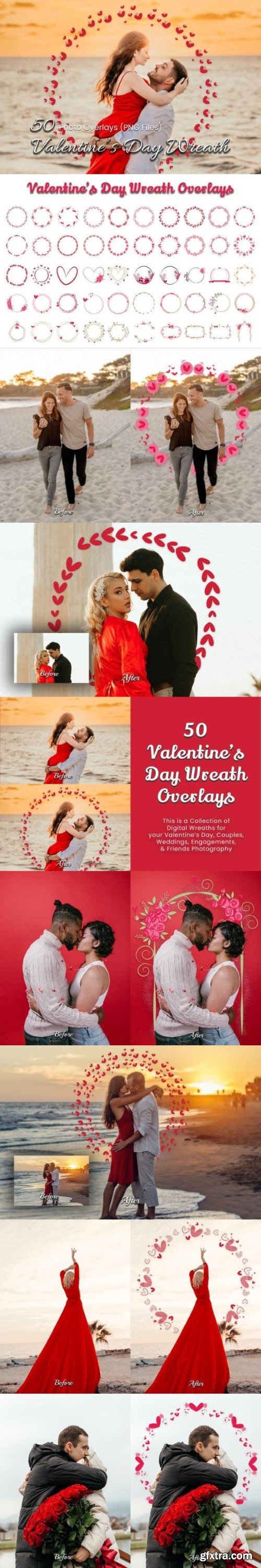 50 Valentine\'s Day Wreath Overlays