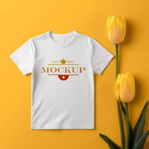 Luxury White Tshirt Mockup Psd Template With Flowers
