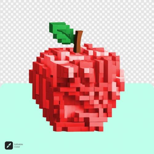 3d Apple Voxel Art Isolated