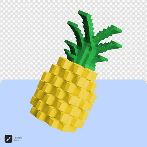 3d Pineapple Voxel Art Isolated