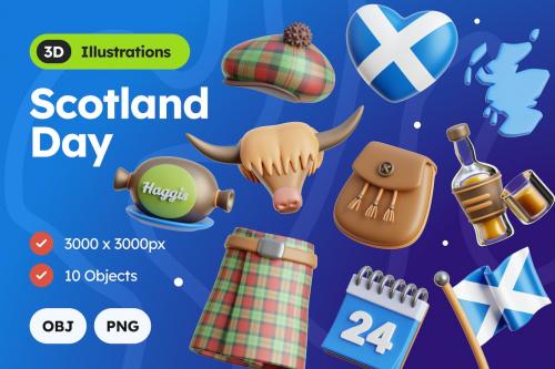 3D Scotland Day Illustration