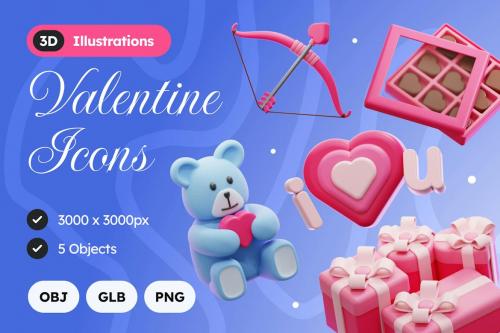 3D Valentine Icons Illustration