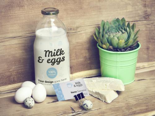Adobe Stock - Milk and Cheese on Wooden Surface Mockup - 355034562