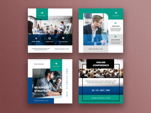 Adobe Stock - Corporate Social Media Post Layout Set with Blue and Teal Accents - 355257224