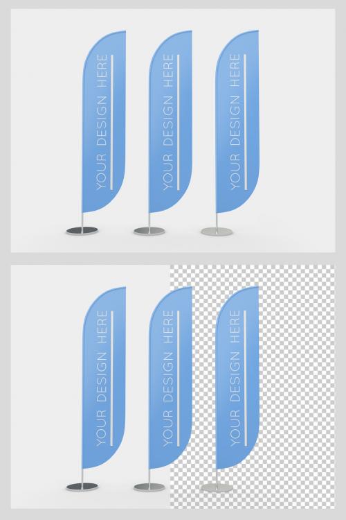 Adobe Stock - 3 Advertising Flags Mockup with Editable Background - 356504204
