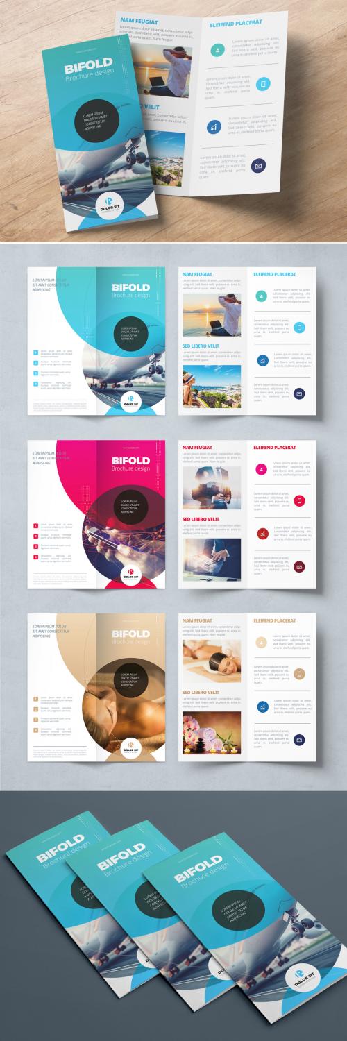 Adobe Stock - Blue Bifold Brochure Layout with Abstract Circles - 357915893