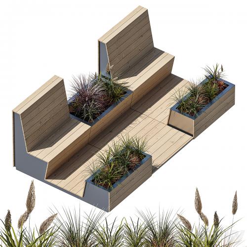 Parklet with two benches