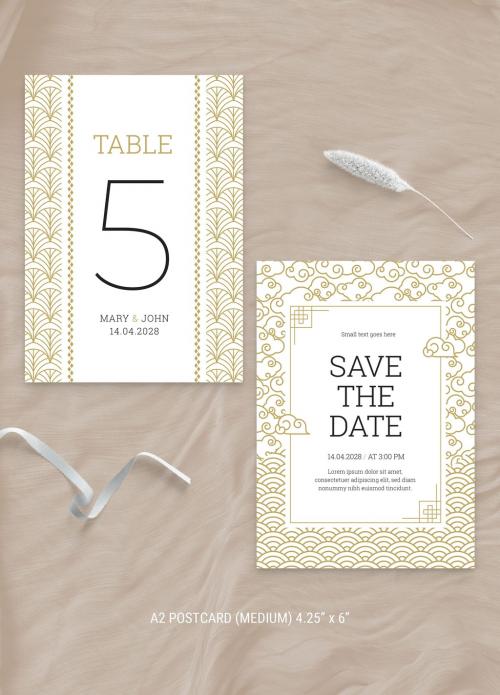 Adobe Stock - Gold Wedding Flyer with Asian Illustrations - 363362698