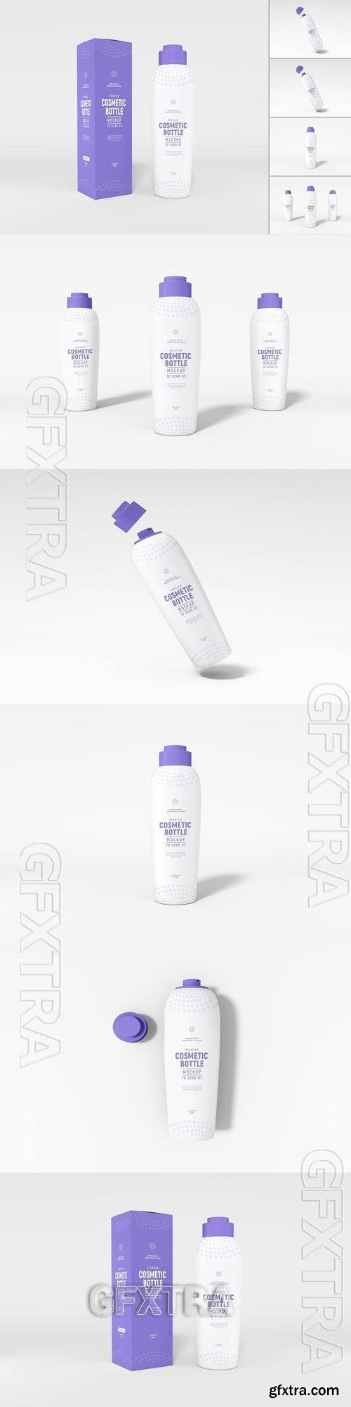 Glossy Plastic Cosmetic Bottle Packaging Mockup Set 8J564MT