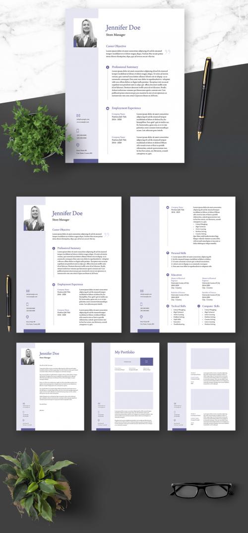 Adobe Stock - Resume Cover Letter and Portfolio Layout with Blue Elements - 364520941