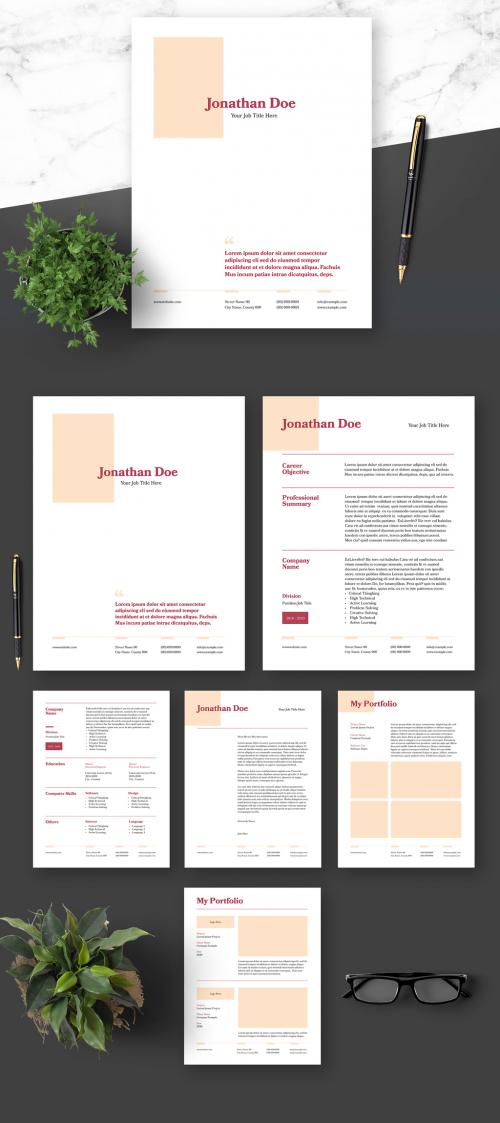 Adobe Stock - Resume Cover Letter and Portfolio Layout Red Elements - 364520956