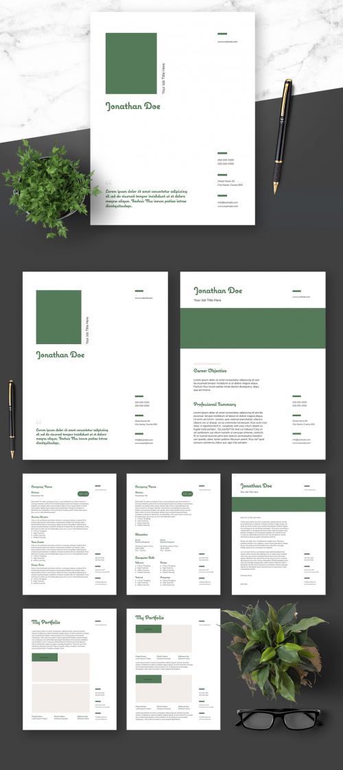 Adobe Stock - Resume Cover Letter and Portfolio Layout with Green Elements - 364520961