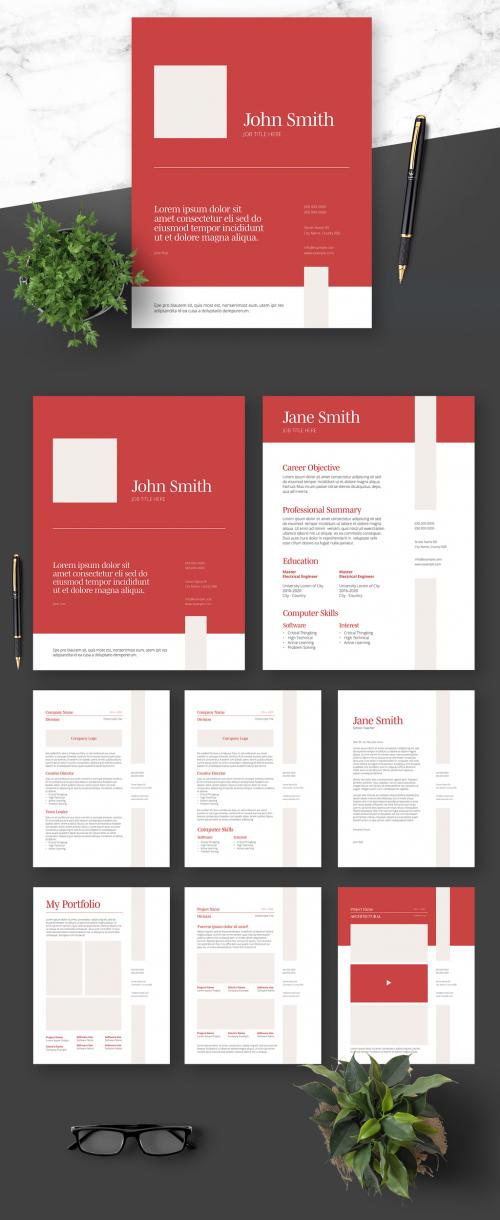 Adobe Stock - Resume Cover Letter and Portfolio Layout with Red Elements - 364520988