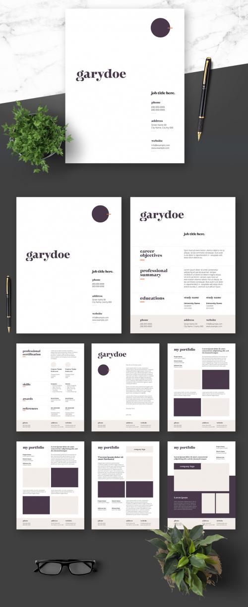 Adobe Stock - Resume Cover Letter and Portfolio Layout with Dark Pruple Elements - 364521018