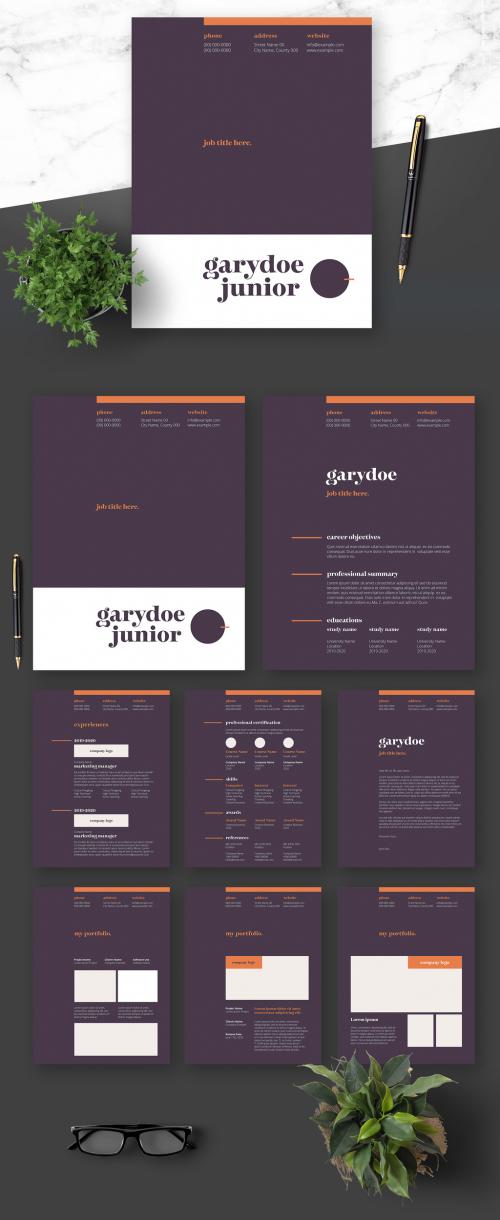 Adobe Stock - Resume Cover Letter and Portfolio Layout with Dark Pruple Elements - 364521024