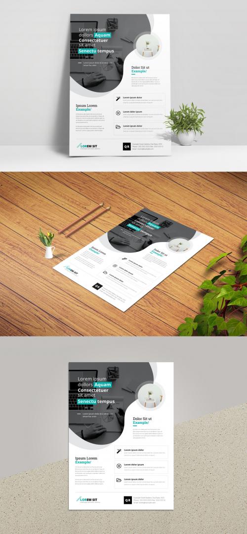Adobe Stock - Black Accent Business Flyer Layout with Circular Element - 364798566