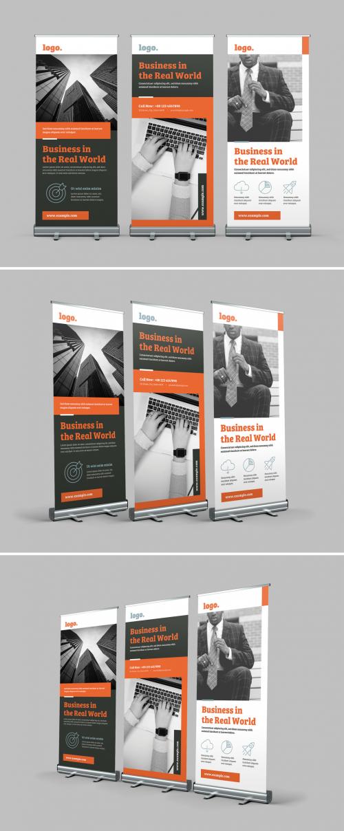 Adobe Stock - Roll-Up Banner Layout Set with Orange Accents - 366332760