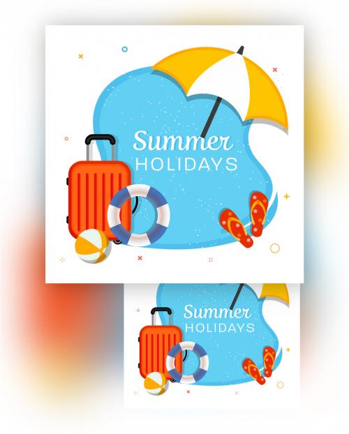 Adobe Stock - Summer Holidays Banner Layout with Travel Elements - 366775486