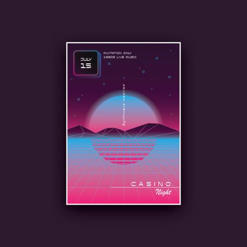 Adobe Stock - Synthwave Poster Layout with Sunset Over the Ocean - 366791348