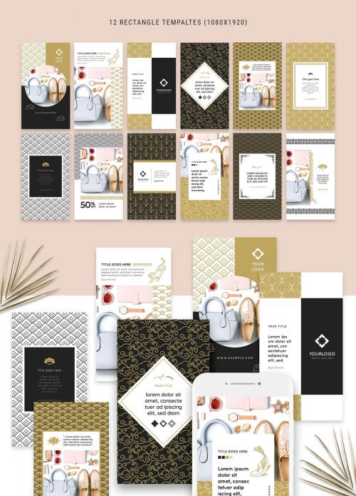 Adobe Stock - Black and Gold Social Media Layouts with Art Deco Geometric Asian Style - 369288390