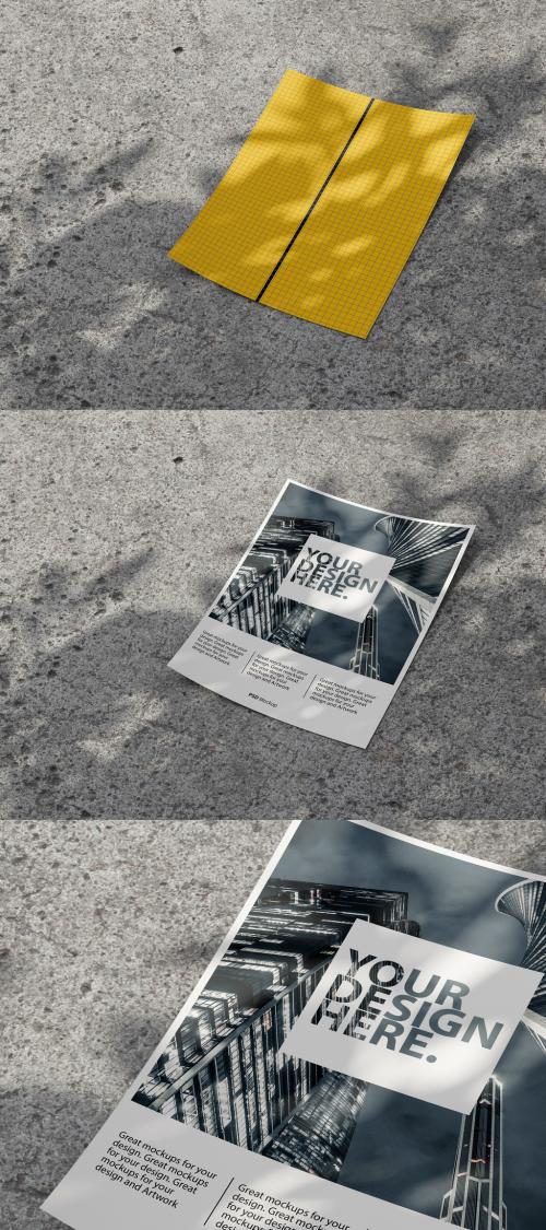 Adobe Stock - Flyer Mockup on a Concrete Background with Shadows from Plant - 369336792