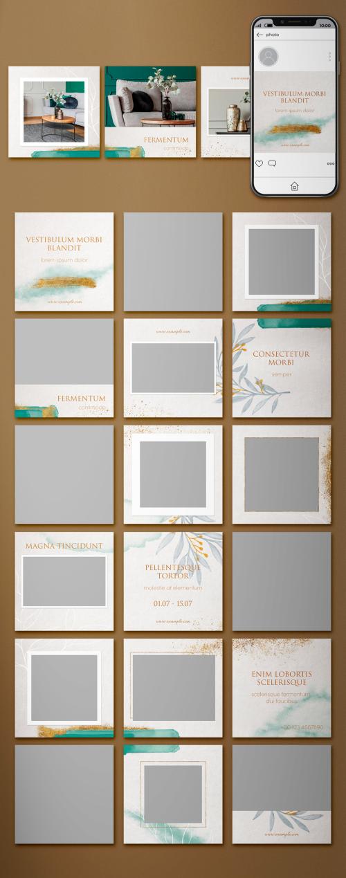 Adobe Stock - A Set of 15 Social Media Post Layouts with Watercolor Accents - 369338456