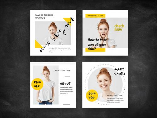 Adobe Stock - Blogger Social Media Layouts with Yellow Accents - 370783315