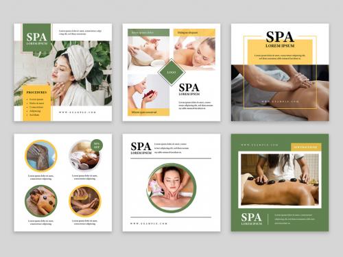 Adobe Stock - Spa and Wellness Social Media Layouts with Green and Yellow Accent - 373210800