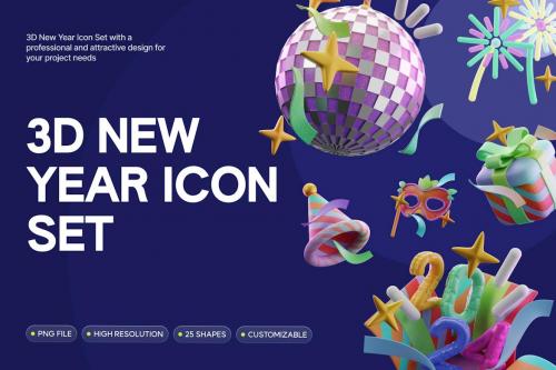 3D New Year Icon Set
