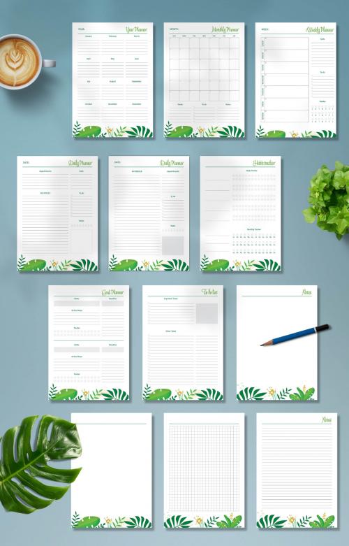Adobe Stock - Personal Planner Layout with Floral Elements - 373286179
