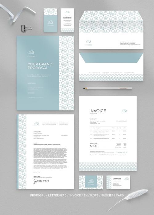 Adobe Stock - Branding Stationery Suite Layout with Minimal Blue Style - 373743240