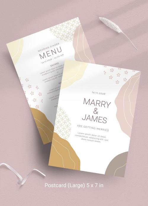 Adobe Stock - Wedding Invitation Postcard Flyer Layout with Champagne Colors - 373745018