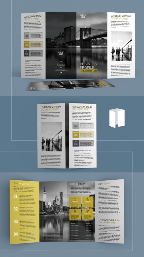 Adobe Stock - Four Fold Brochure Layout with Gold Accents - 374166397